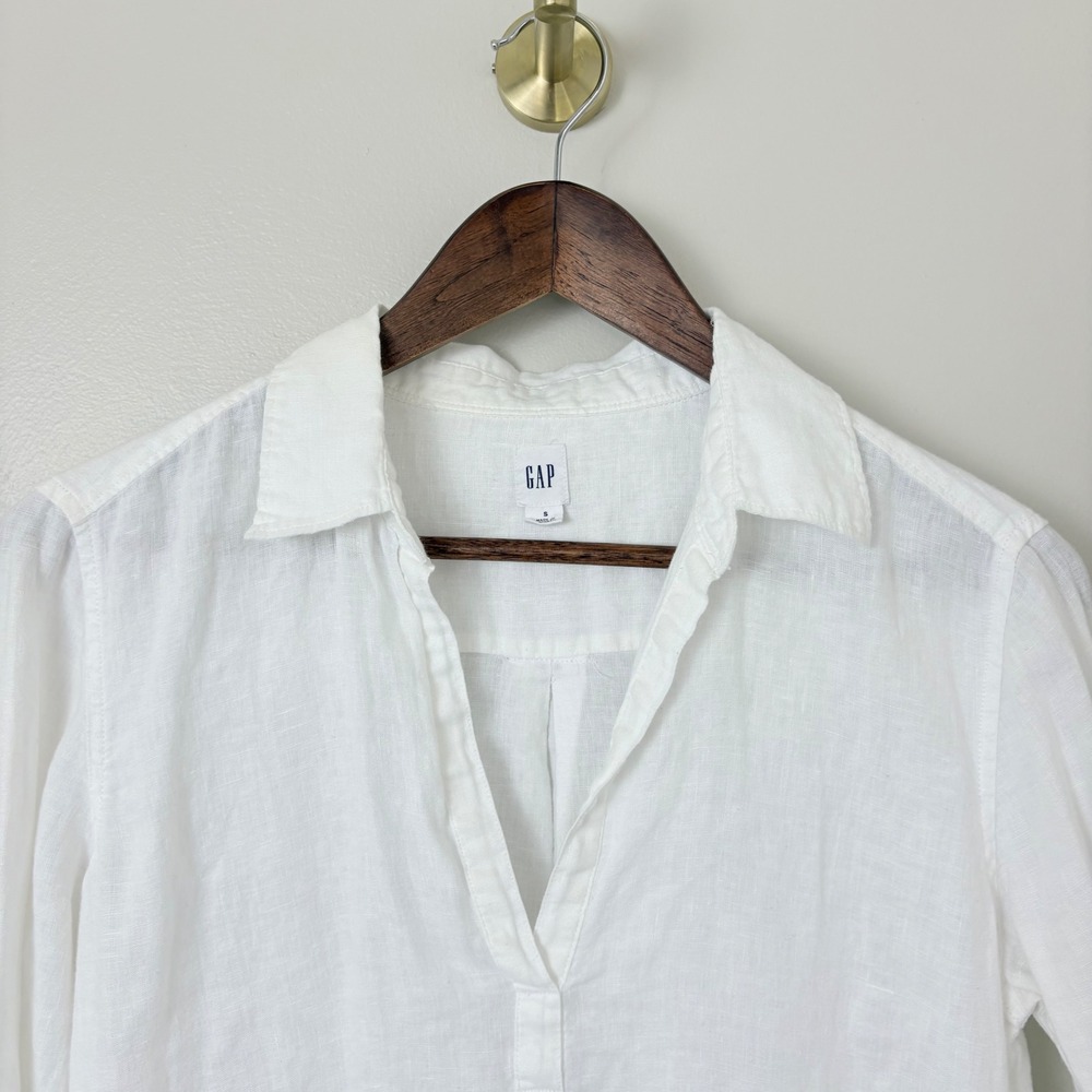 Gap Linen Tunic Shirt Womens Small White Popover Minimal Capsule Resortwear Cool - Picture 2 of 13